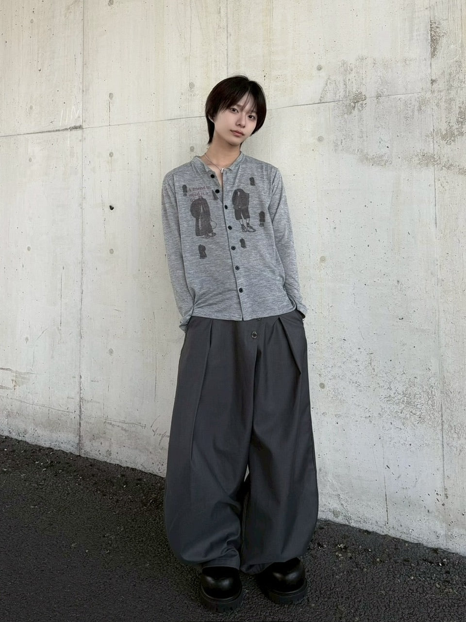 国際配送【LUV CODE】diagonal button wide pants (3color)