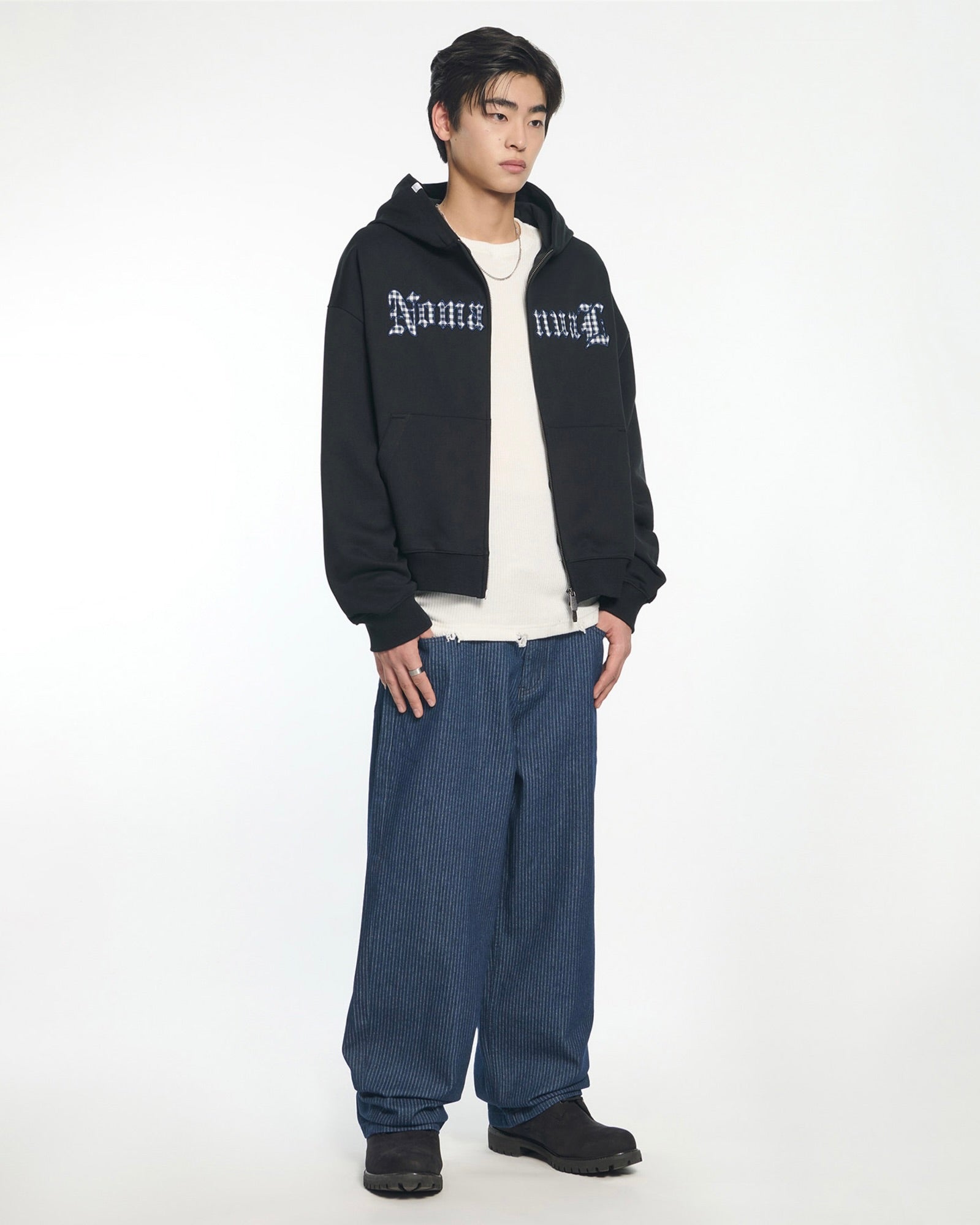 【NOMANUAL】GOTHIC CHECK PATCH HOODED ZIP-UP