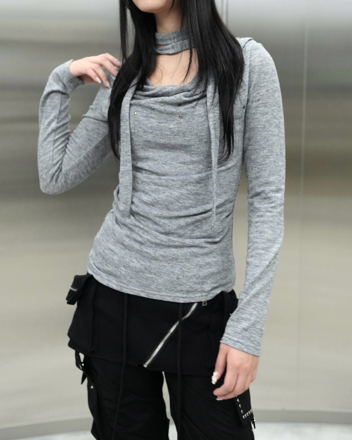 受注制【Never mind the XU】Draped ruched tie set top (4color)