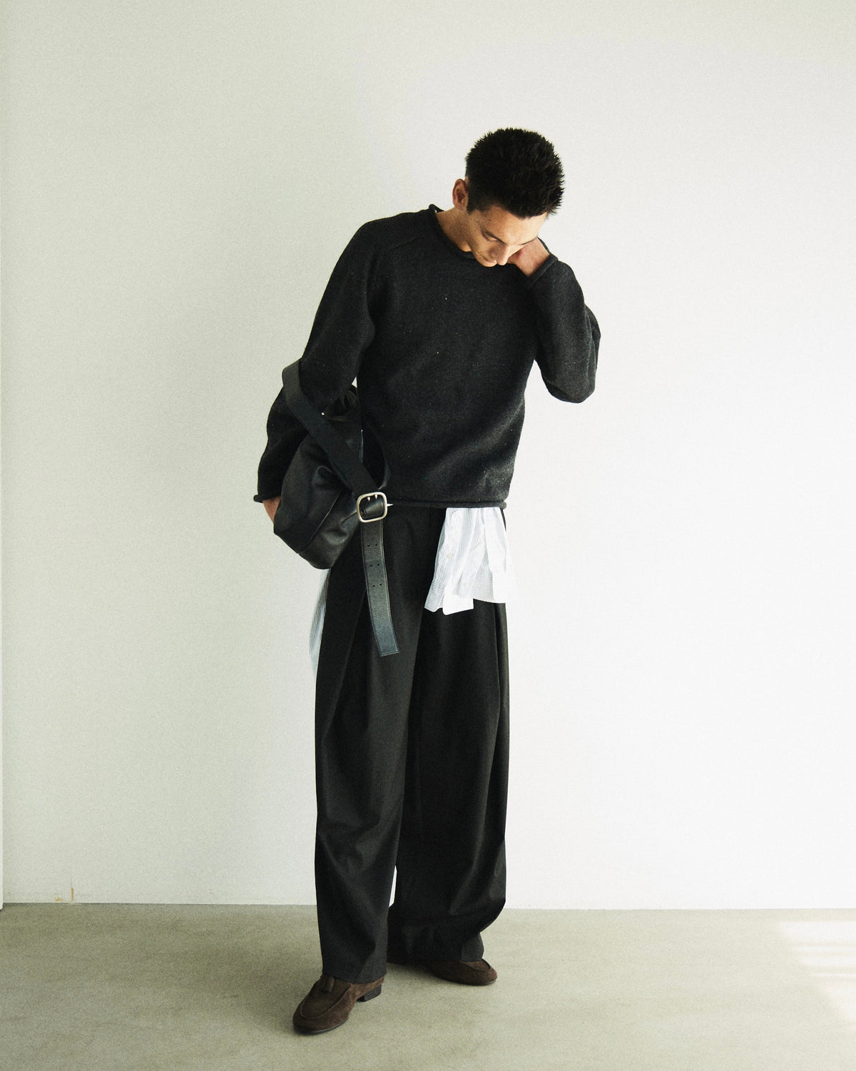 【CS】stripe cross tuck drape slacks