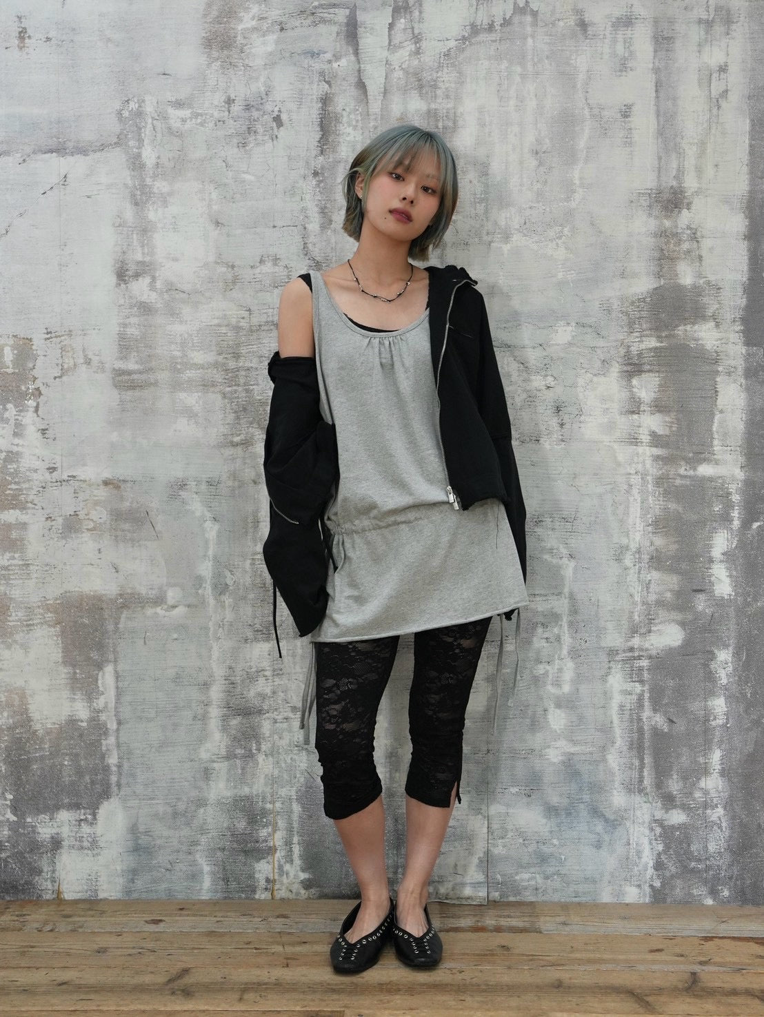 受注制【OaKS】drawstring layered mini dress (2color)