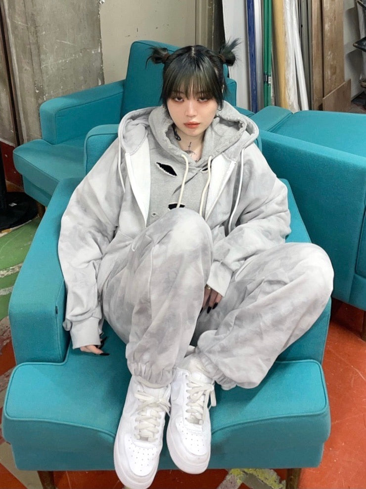 受注制【Never mind the XU】set up tie-dye zip up hoodie (2color)