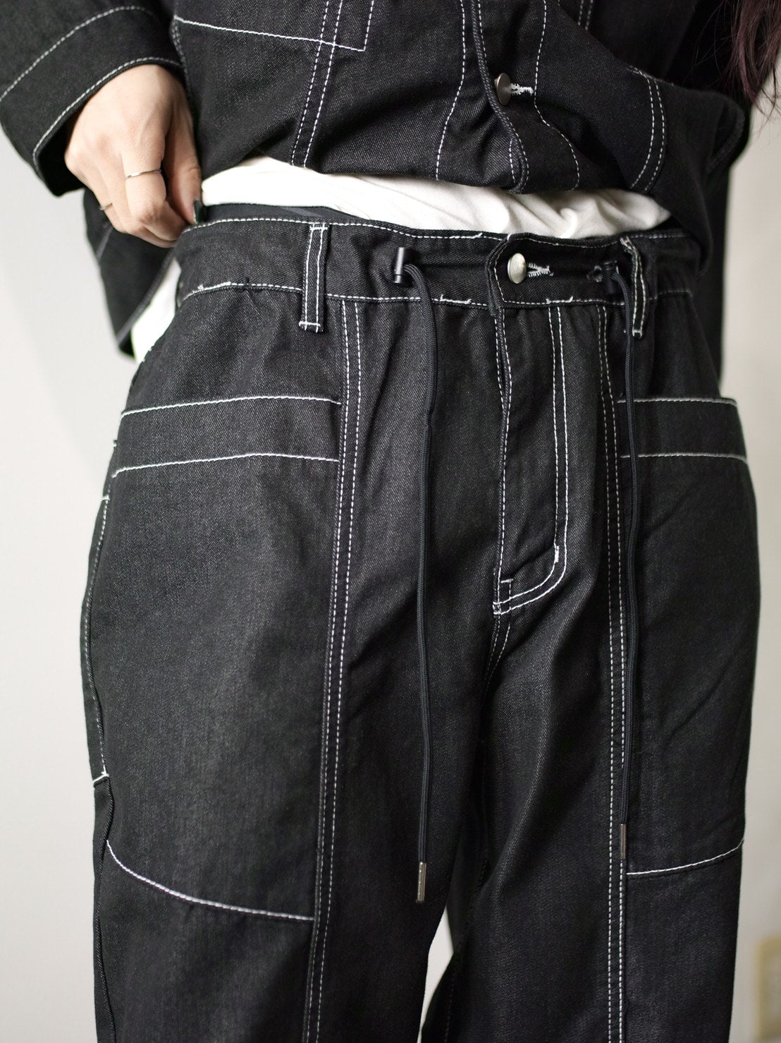 受注制【Chikashitsu +】set up stitch denim easy pants