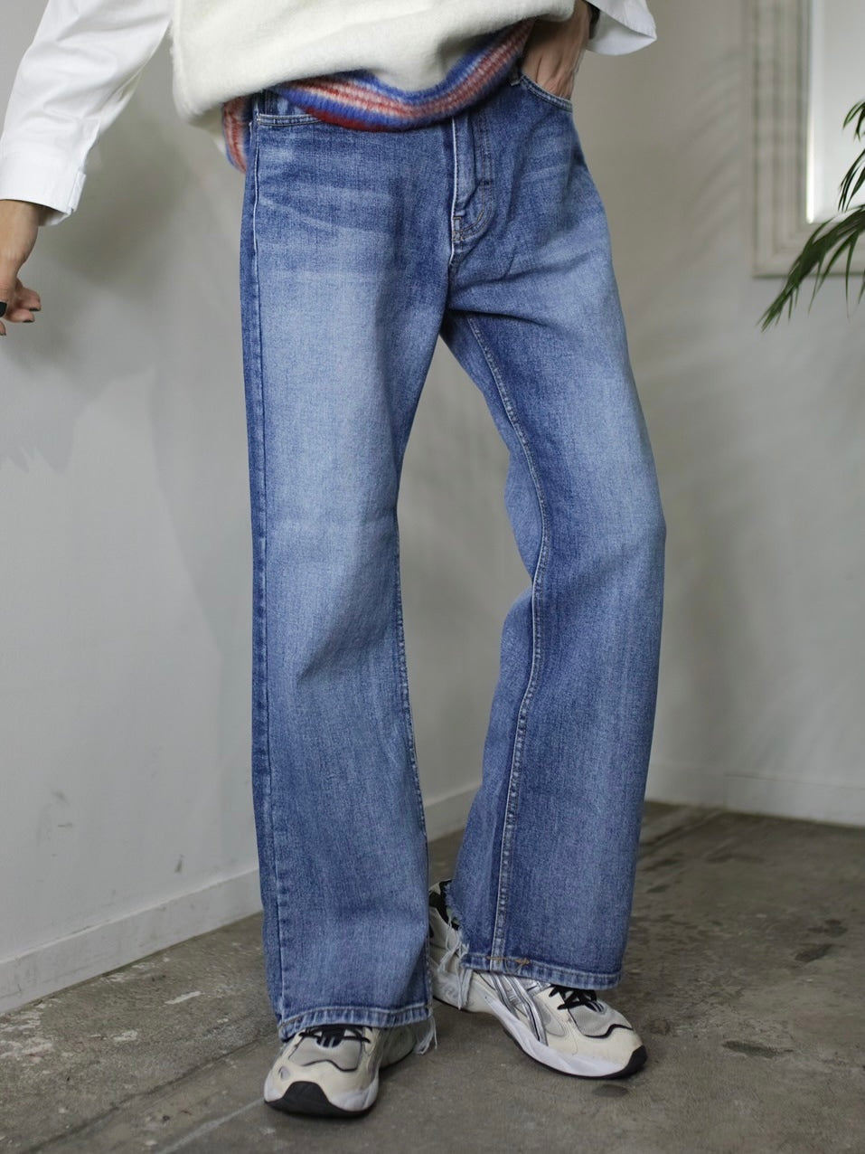 受注制【Chikashitsu +】flare damage denim pants (2color)