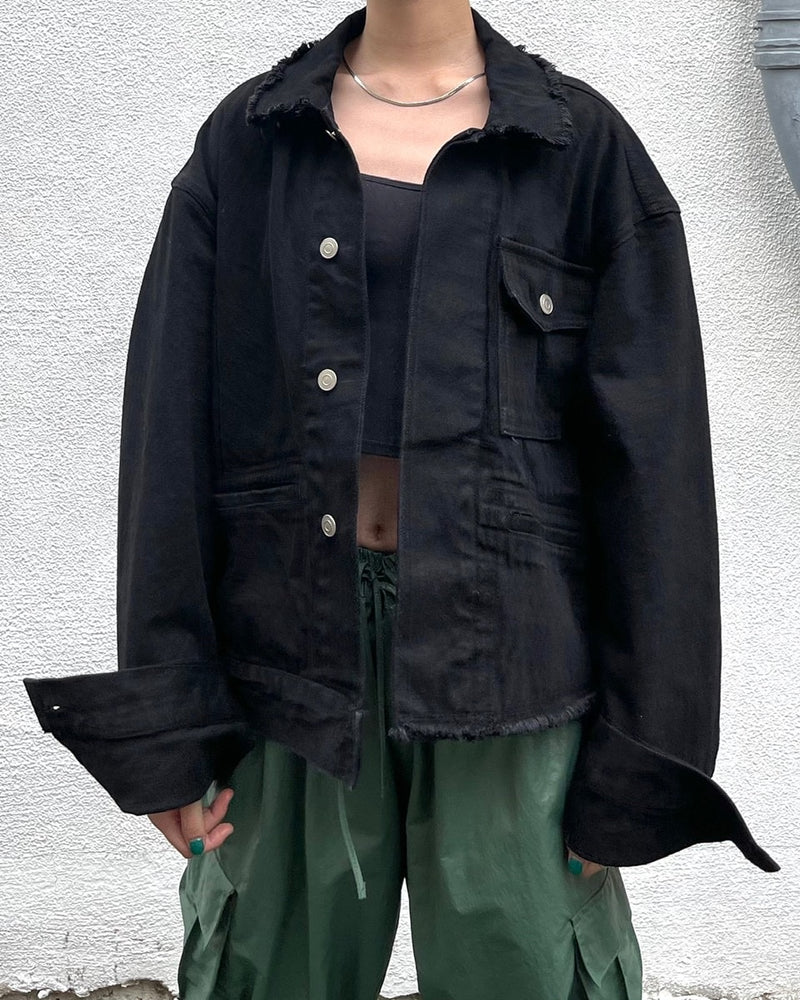受注制【Chikashitsu +】cropped design denim jacket (2color)