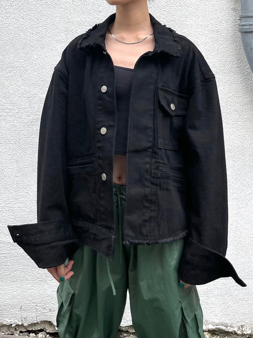 受注制【Chikashitsu +】cropped design denim jacket (2color)