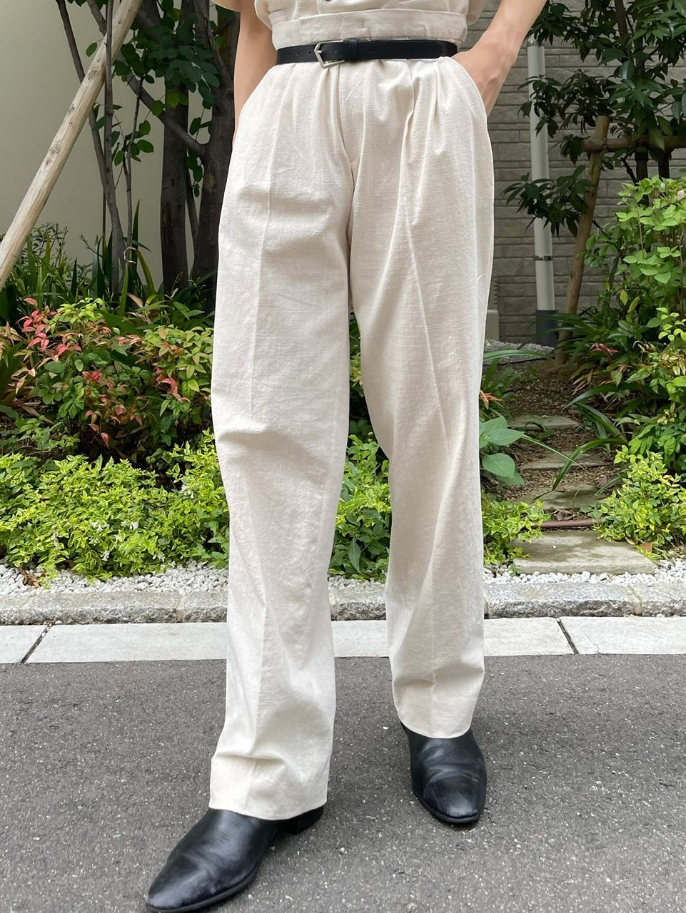 受注制【Chikashitsu +】set up linen slacks (2color)