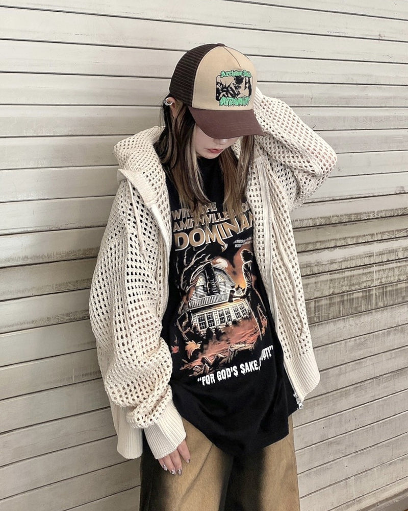 受注制【Never mind the XU】mesh zip hoodie (2color) / 【ネバーマインドザエックスユー】メッシュ長袖ジップパーカー