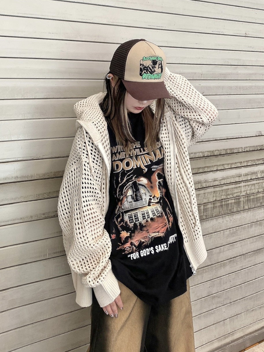 受注制【Never mind the XU】mesh zip hoodie (2color) / 【ネバーマインドザエックスユー】メッシュ長袖ジップパーカー