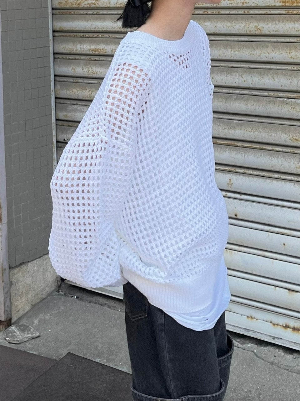 受注制【Chikashitsu +】lib mesh knit (3color) / 【チカシツプラス】リブメッシュ長袖ニット