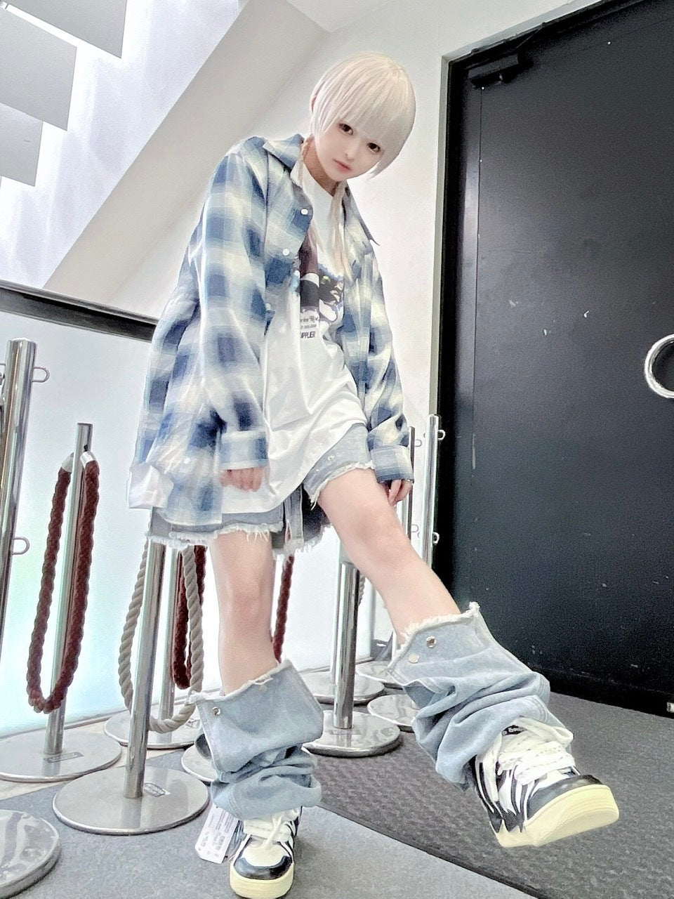 受注制【Never mind the XU】chiffon check shirt (2color) / 【ネバーマインドザエックスユー】シフォンチェック長袖シャツ