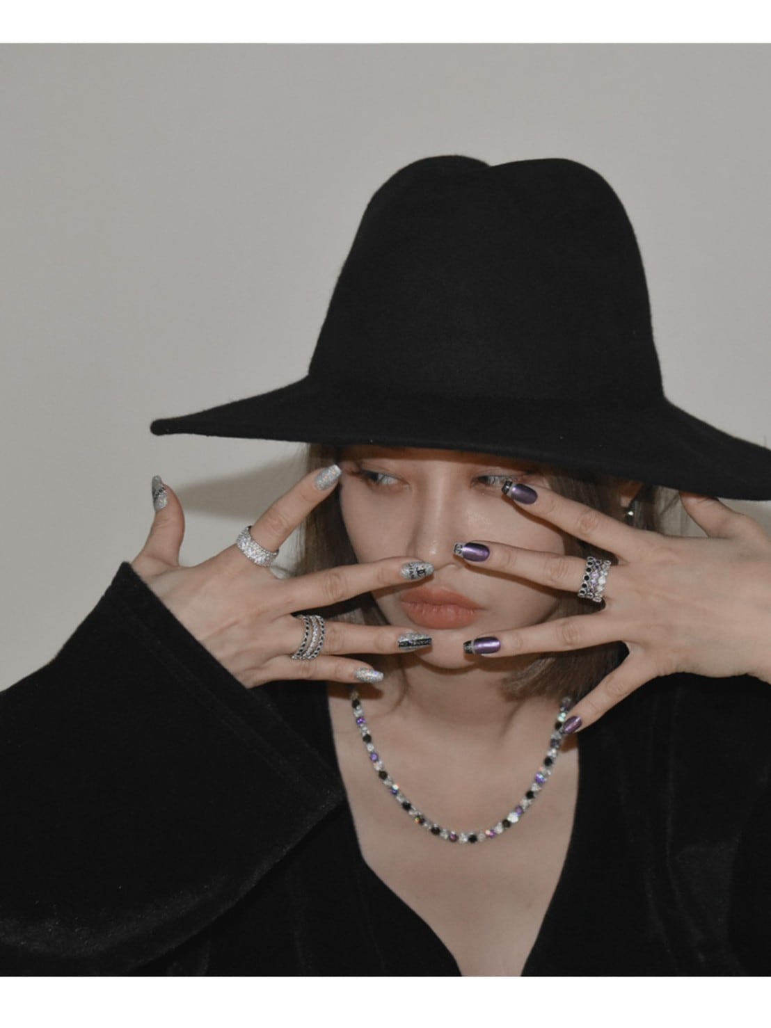 【BLACK PURPLE】TENNIS CHAIN CUBIC RING M