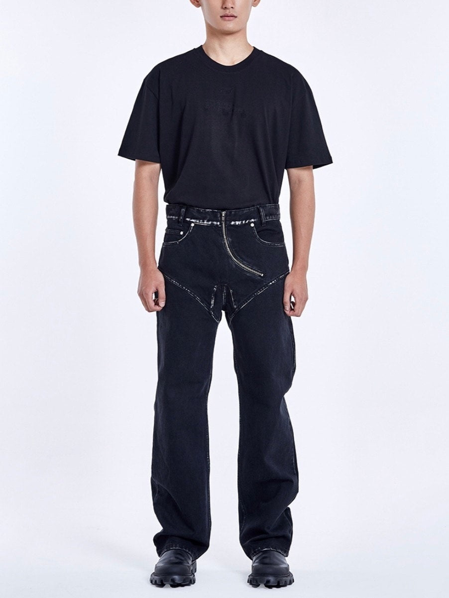 【51percent】Curved zipper denim pants