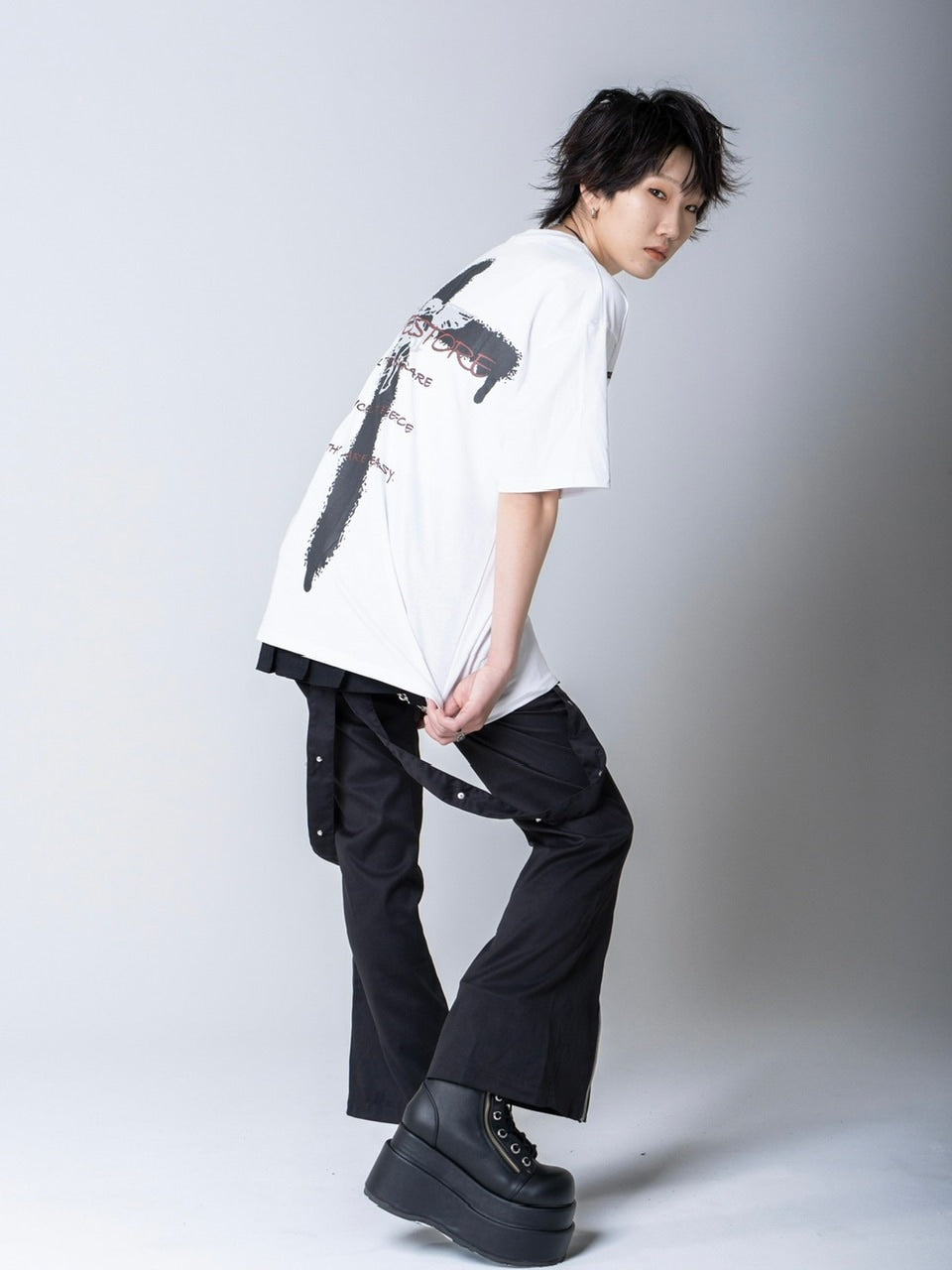 【Bizarre Maiden】strap zipper flared pants (2color)