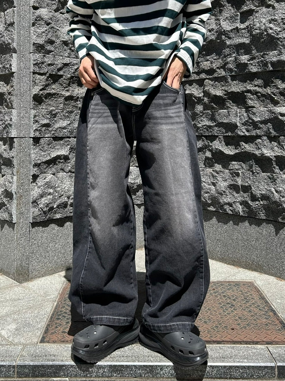受注制【Chikashitsu +】snap button stitch denim pants / 【チカシツプラス】スナップボタンスティッチデニムパンツ