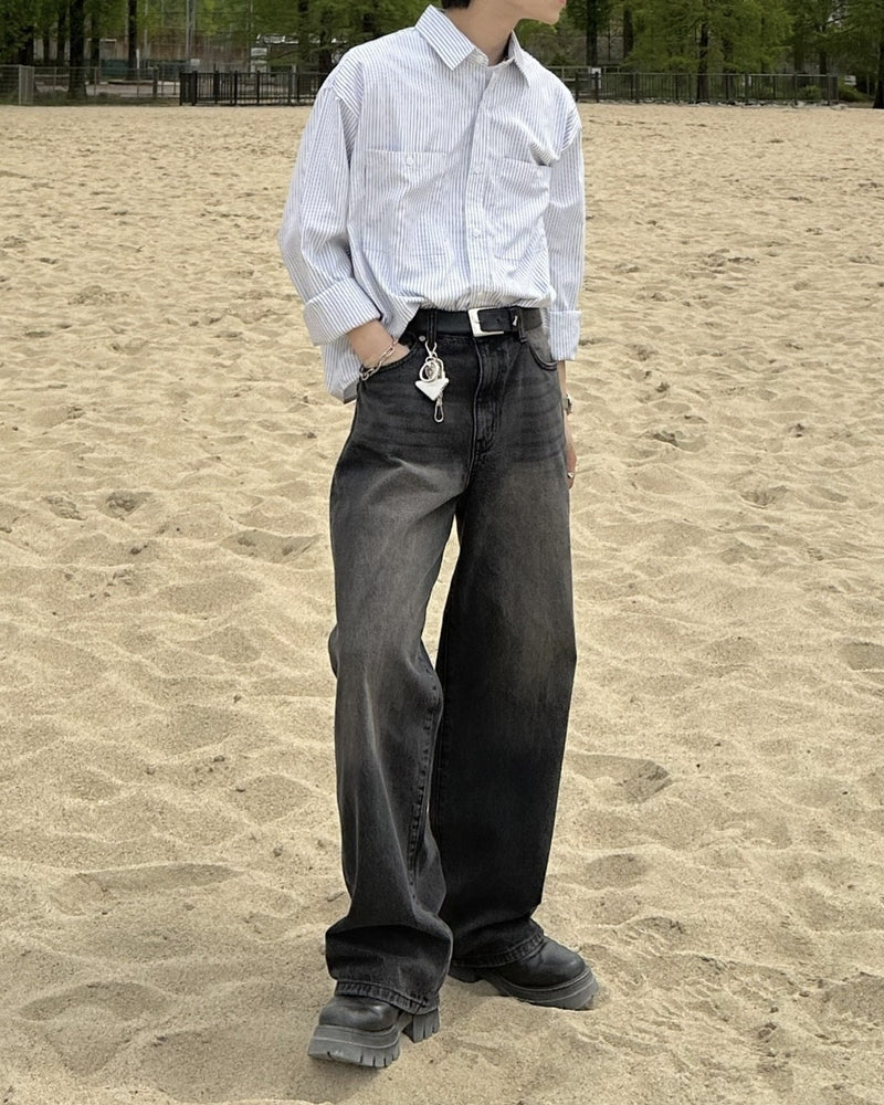 大阪店WEB限定受注制【Chikashitsu +】cropped stripe shirts (2color)
