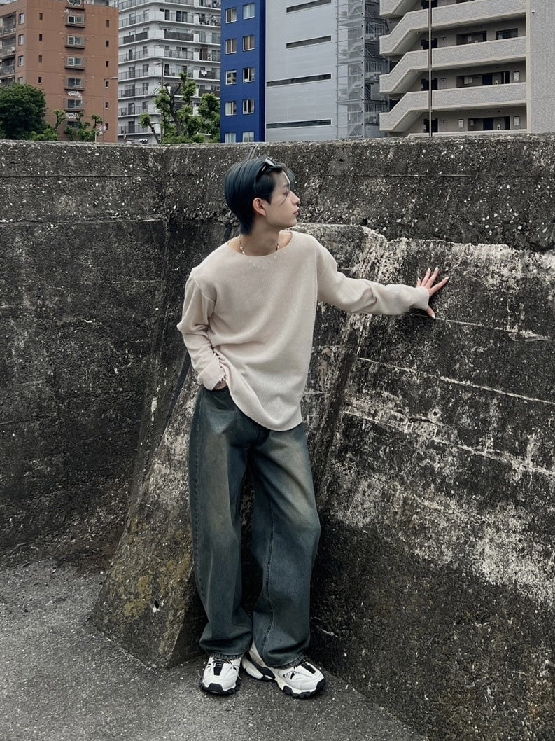 受注制【Chikashitsu +】see-through long sleeve knit (2color) / 【チカシツプラス】シースルー長袖ニット