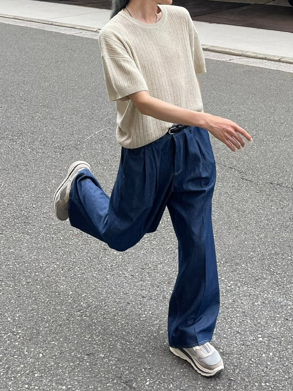 受注制【Chikashitsu +】2tuck denim slacks (2color)