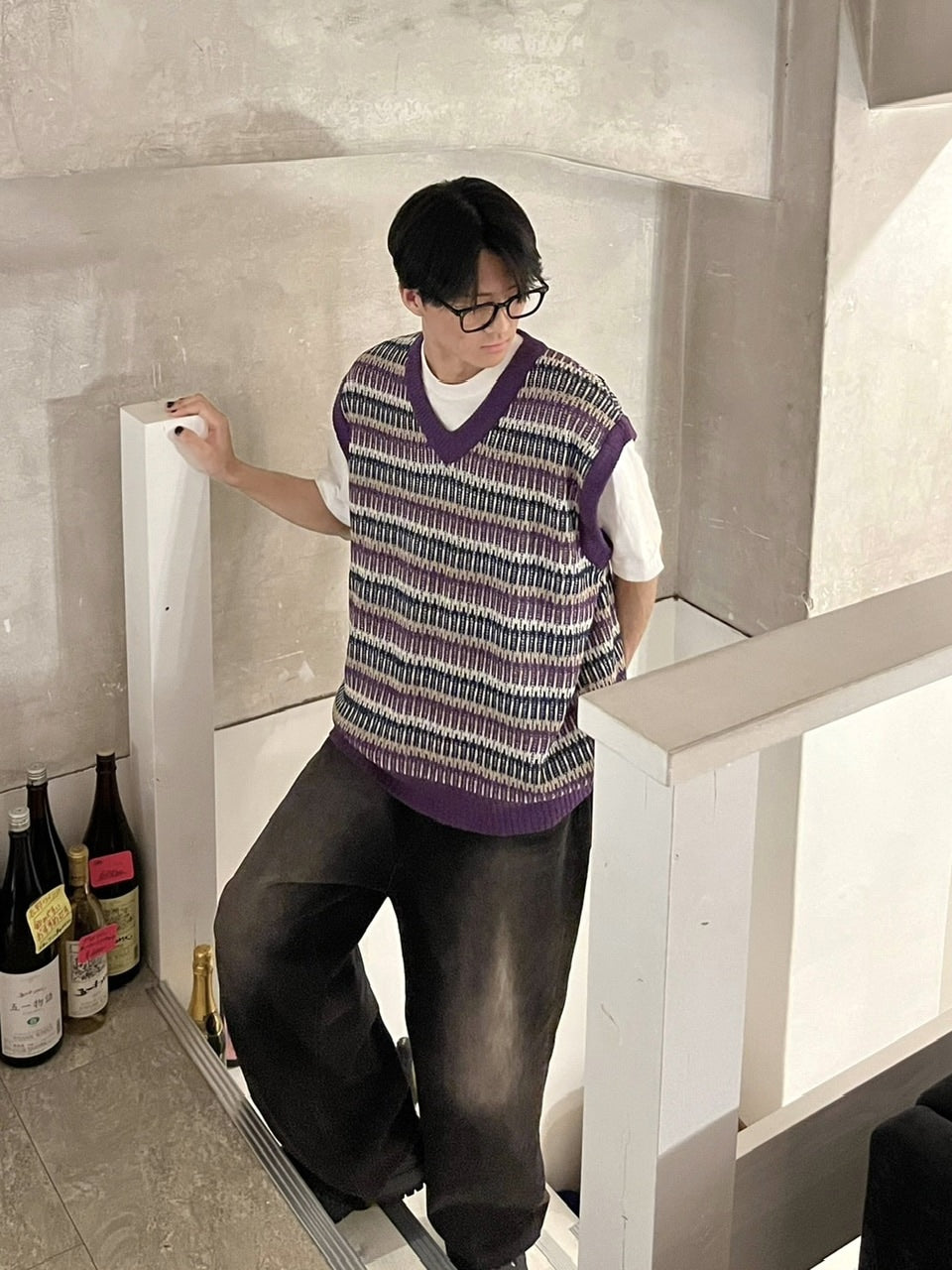 受注制【youll】multi color border knit vest (2color)