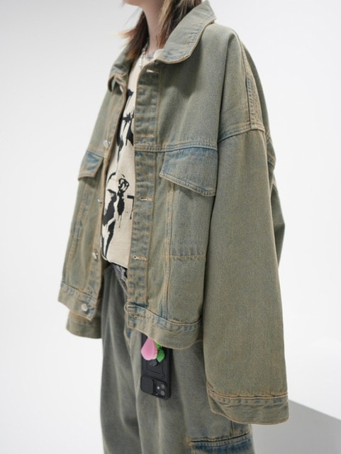 受注制【Never mind the XU】set up washed denim jacket (2color)