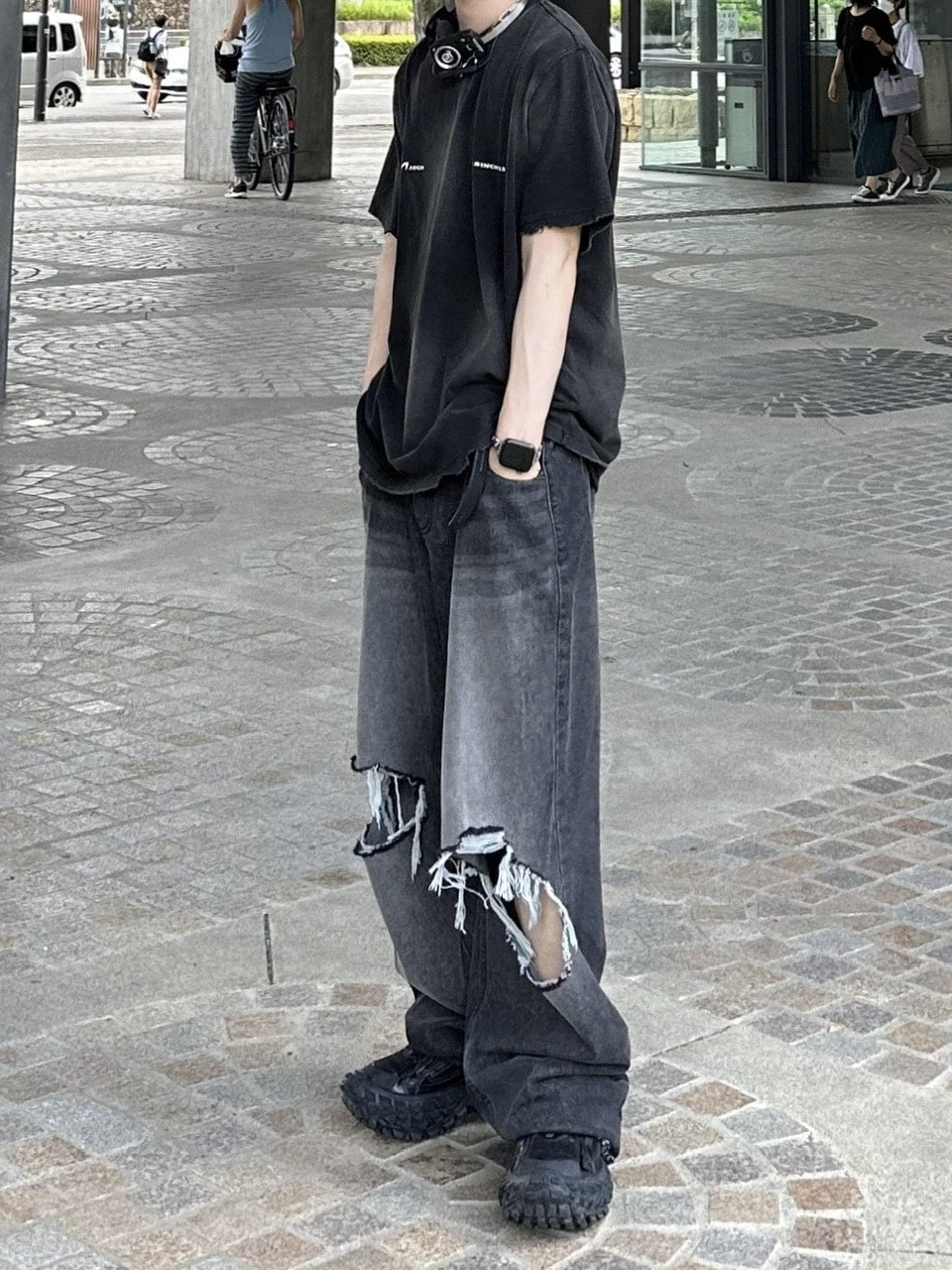 大阪店WEB限定【Chikashitsu +】vintage crash denim pants (2color)