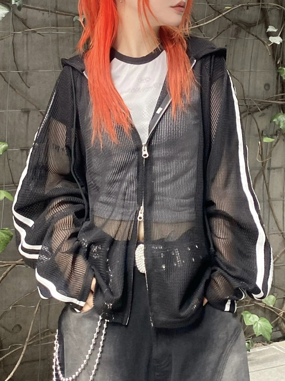 受注制【Never mind the XU】track mesh zip hoodie (2color)