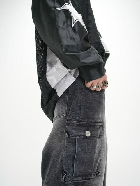 受注制【Never mind the XU】pocket cargo denim pants (2color) / 【ネバーマインドザエックスユー】ポケットカーゴワイドデニムパンツ