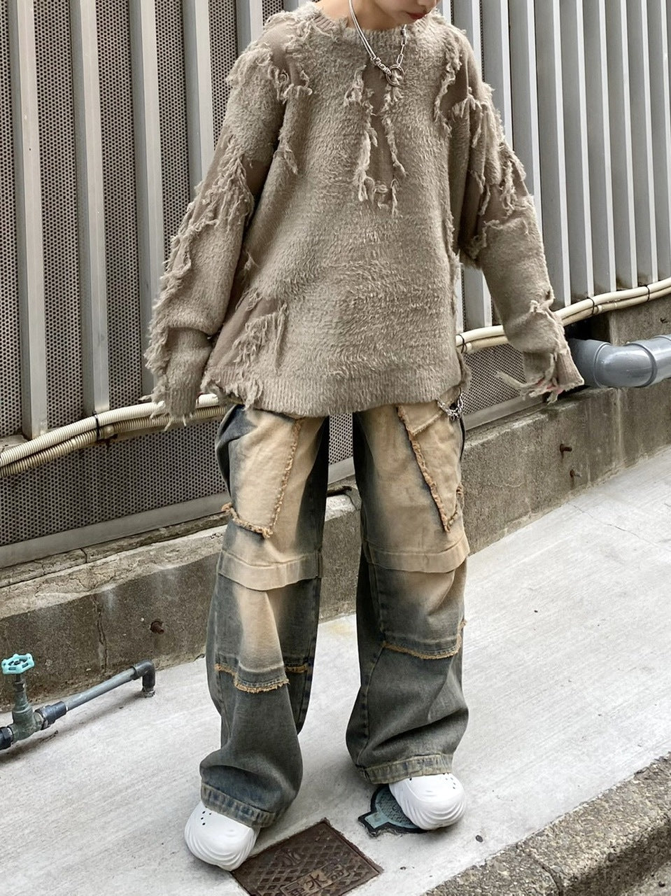 受注制【Never mind the XU】grunge denim cargo pants (2color) / 【ネバーマインドザエックスユー】グランジカーゴデニムパンツ