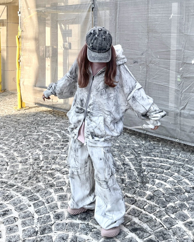 【Never mind the XU】dirty washing zip up hoodie (2color) / 【ネバーマインドザエックスユー】ダーティーウォッシング長袖ジップアップパーカー