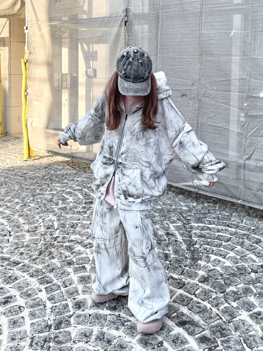 【Never mind the XU】dirty washing zip up hoodie (2color) / 【ネバーマインドザエックスユー】ダーティーウォッシング長袖ジップアップパーカー