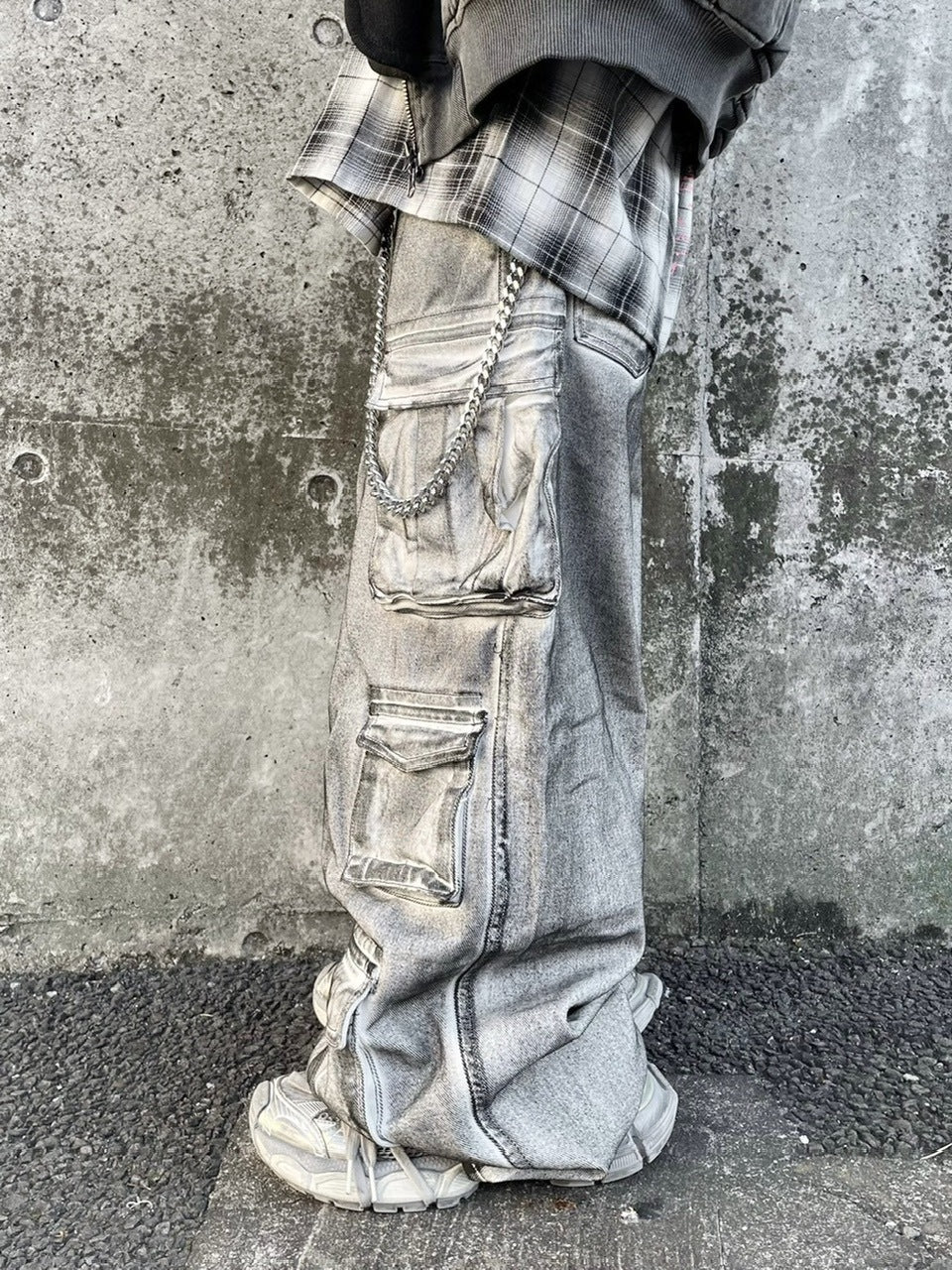 【Never mind the XU】pocket cargo denim pants 2 (2color) / 【ネバーマインドザエックスユー】ポケットカーゴワイドデニムパンツ