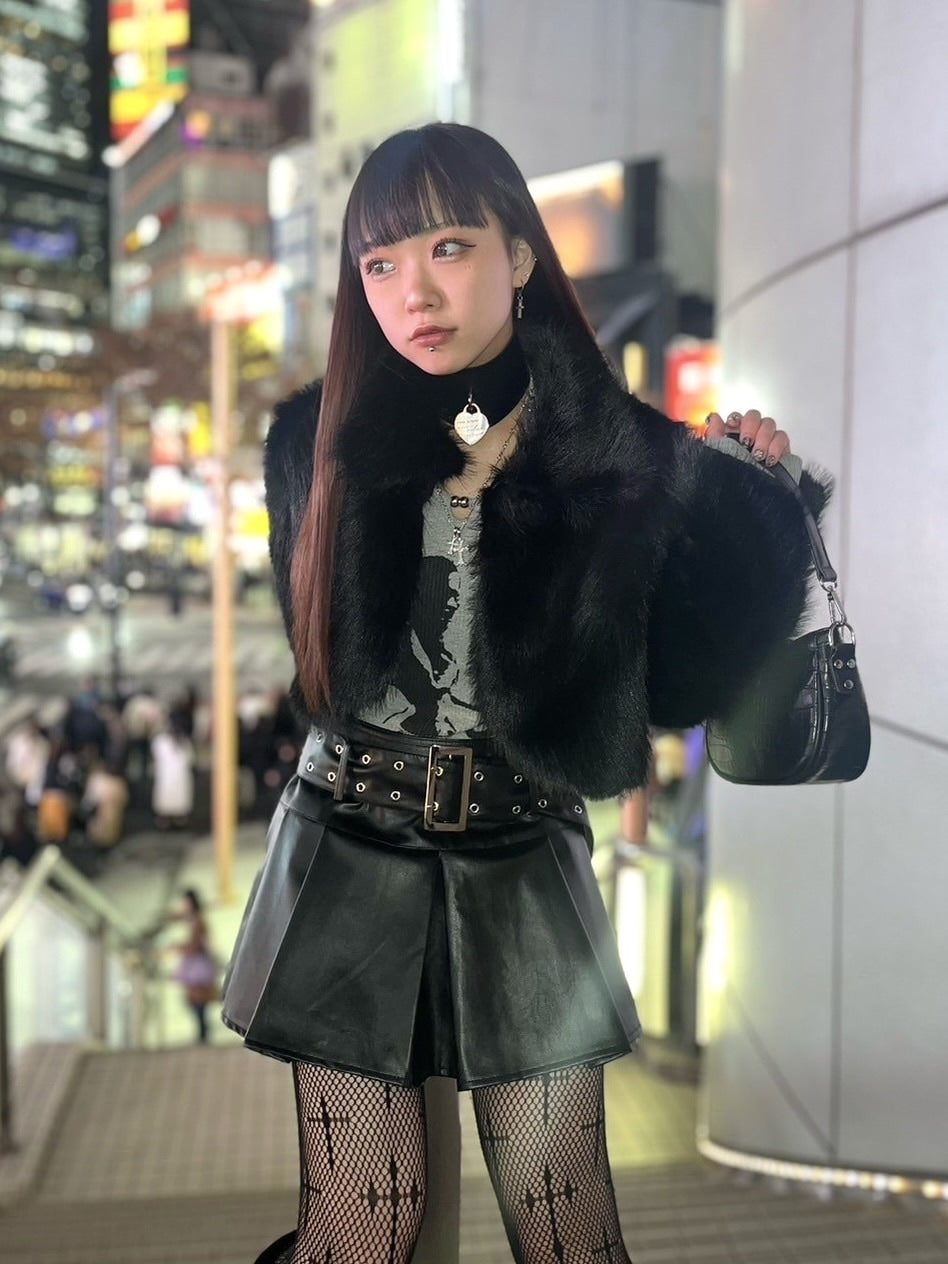【Never mind the XU】cropped fur jacket (4color) / 【ネバーマインドザエックスユー】クロップドファー長袖ジャケット