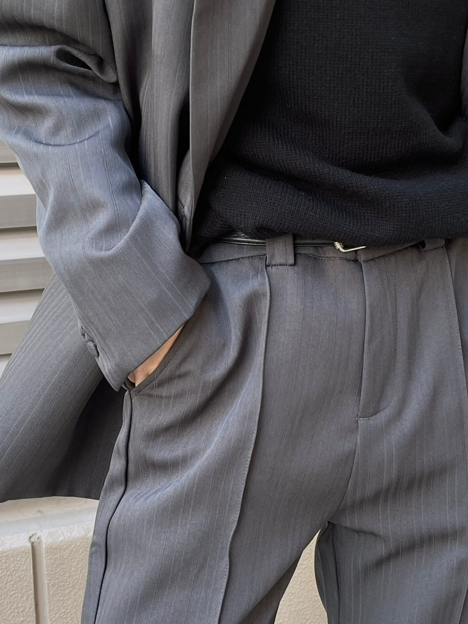 【Chikashitsu +】set up center press flare slacks (2color)