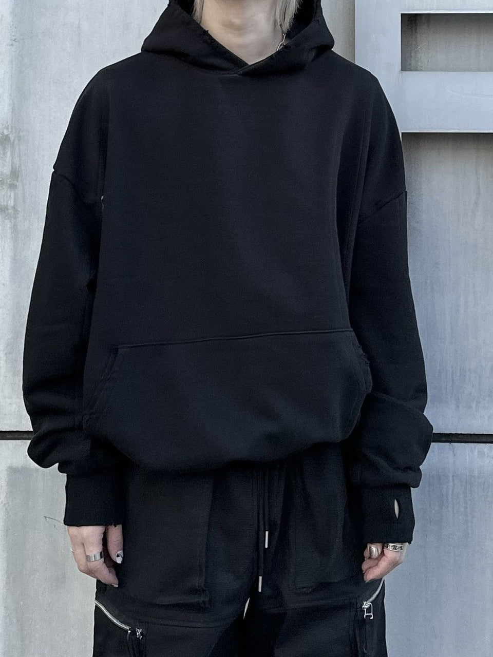 大阪店WEB限定【Chikashitsu +】damage arm warmer hoodie (3color)