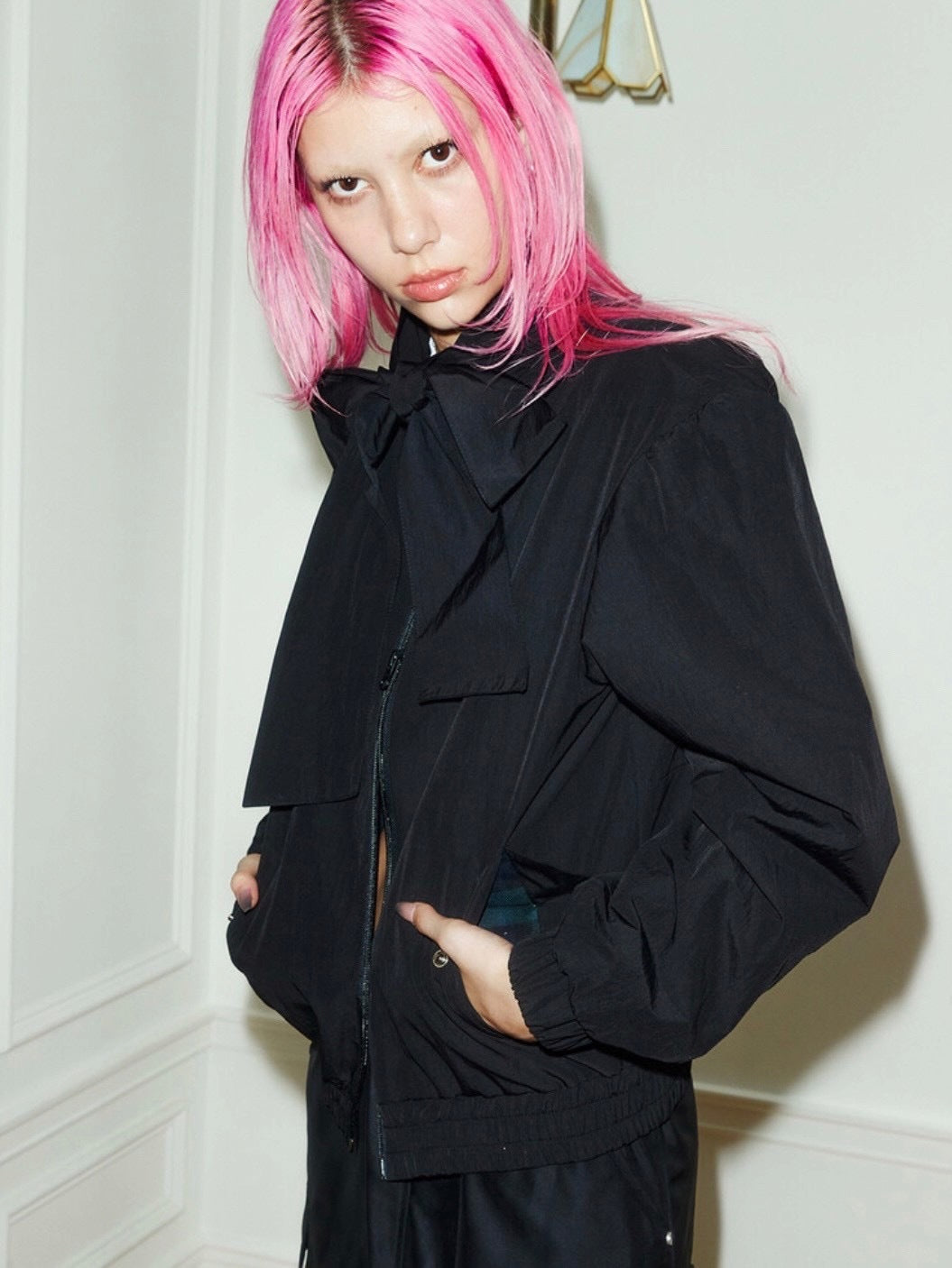 【NOT KNOWING】Ribbon Tie Blouson