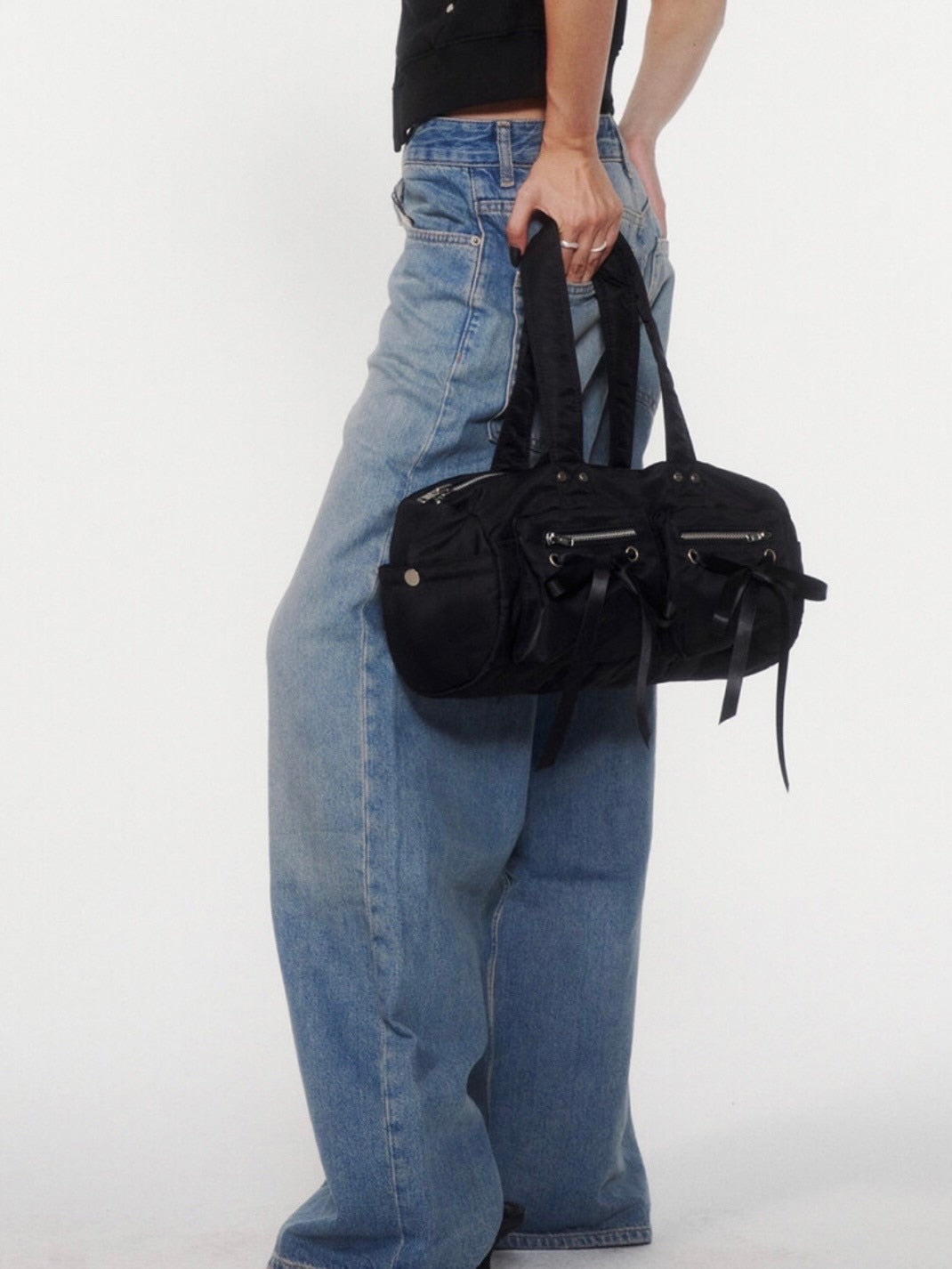 【NOT KNOWING】Double Ribbon Cargo Duffle Bag