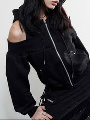 【NOT KNOWING】Open Shoulder Zip Up Hoodie / 【ノットノーイング】オープンショルダージップアップパーカー