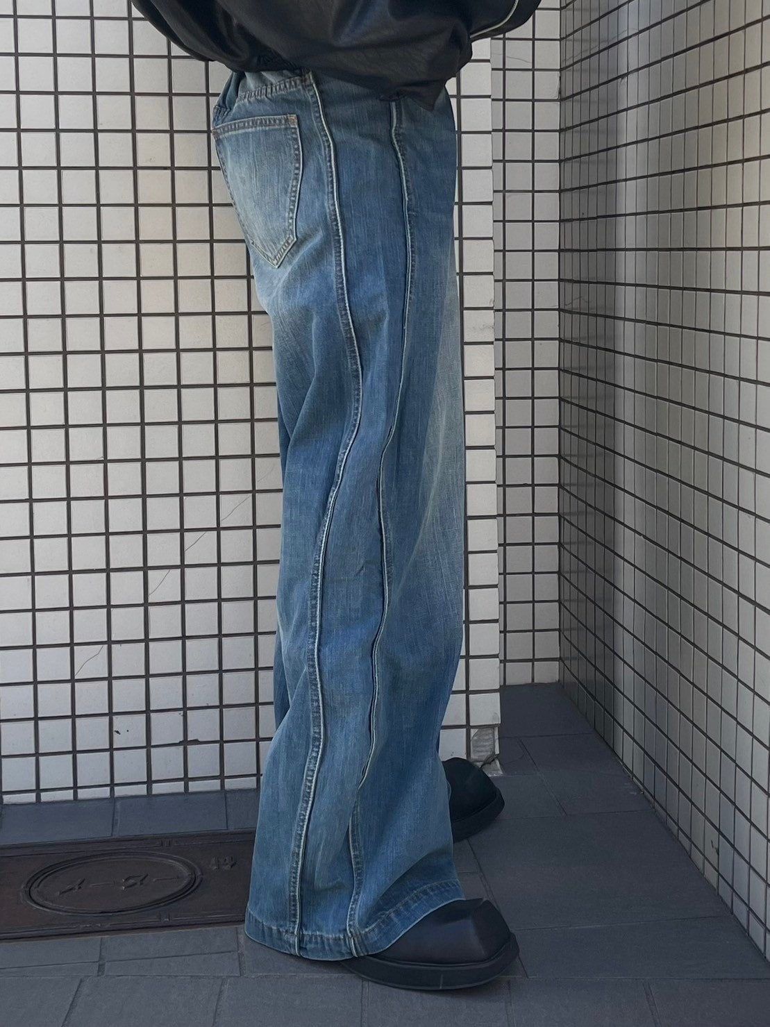 Chikashitsu +】side wave design denim pants – PRESSING WEB SHOP