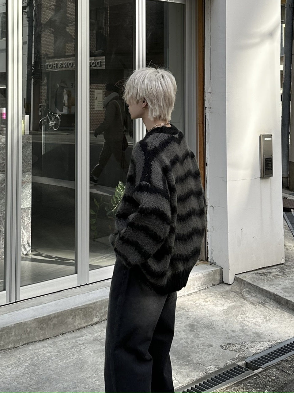 大阪店WEB限定受注制【Chikashitsu +】oversized wave border knit