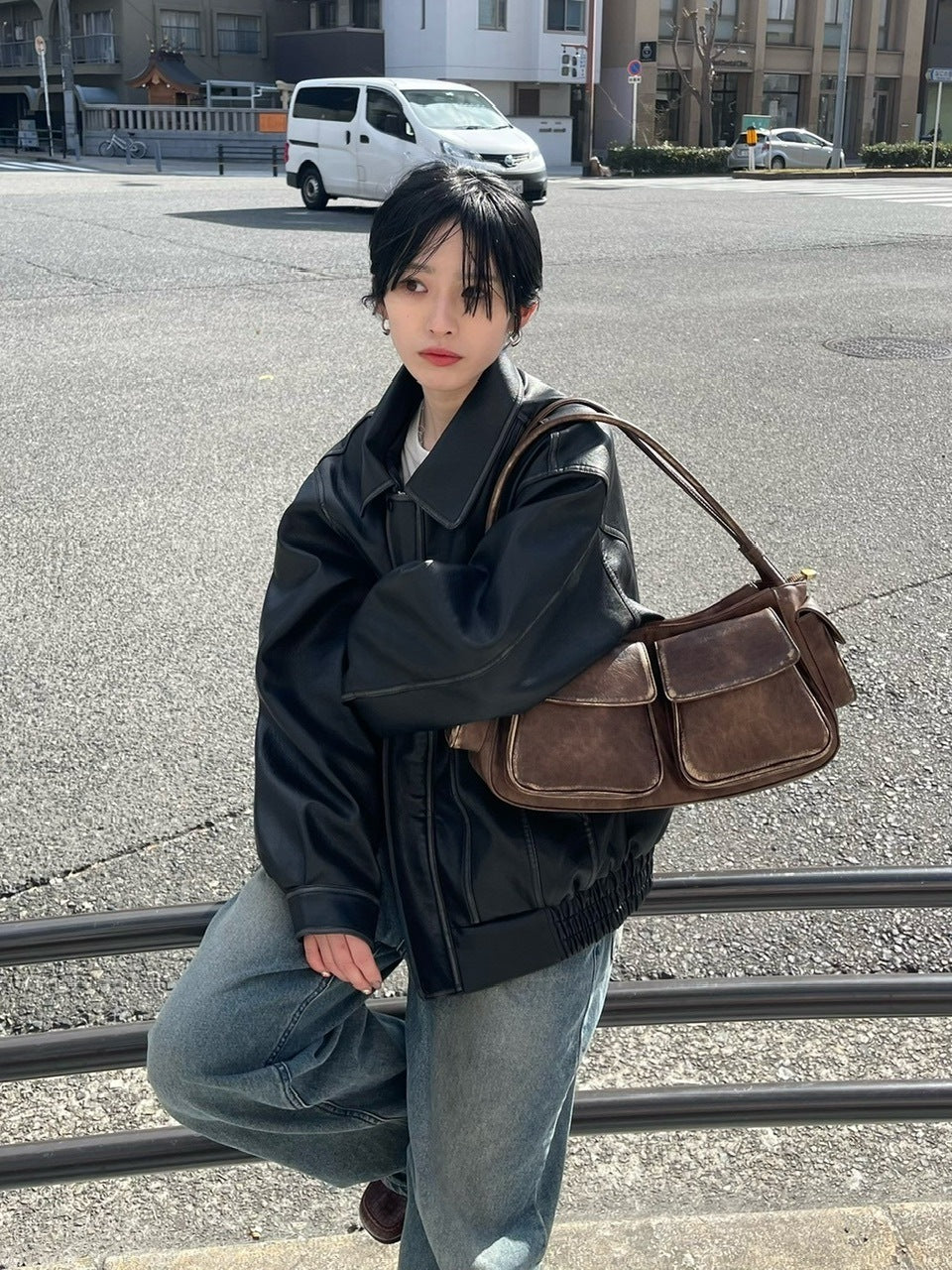 【Chikashitsu +】vintage leather hand bag (2color)