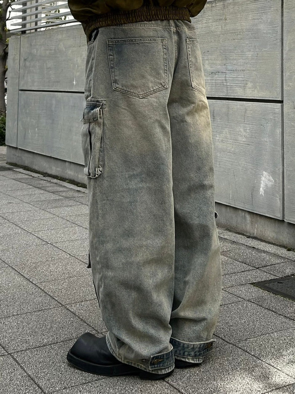 受注制【Chikashitsu +】vintage wash cargo denim pants (2color)