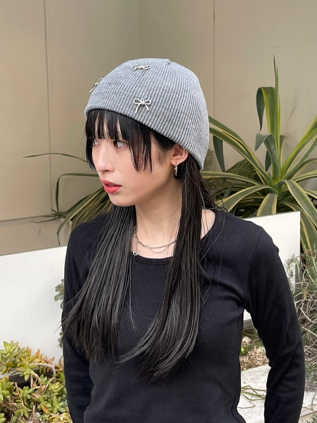受注制【Chikashitsu + LADIES】ribbon beanie (3color)