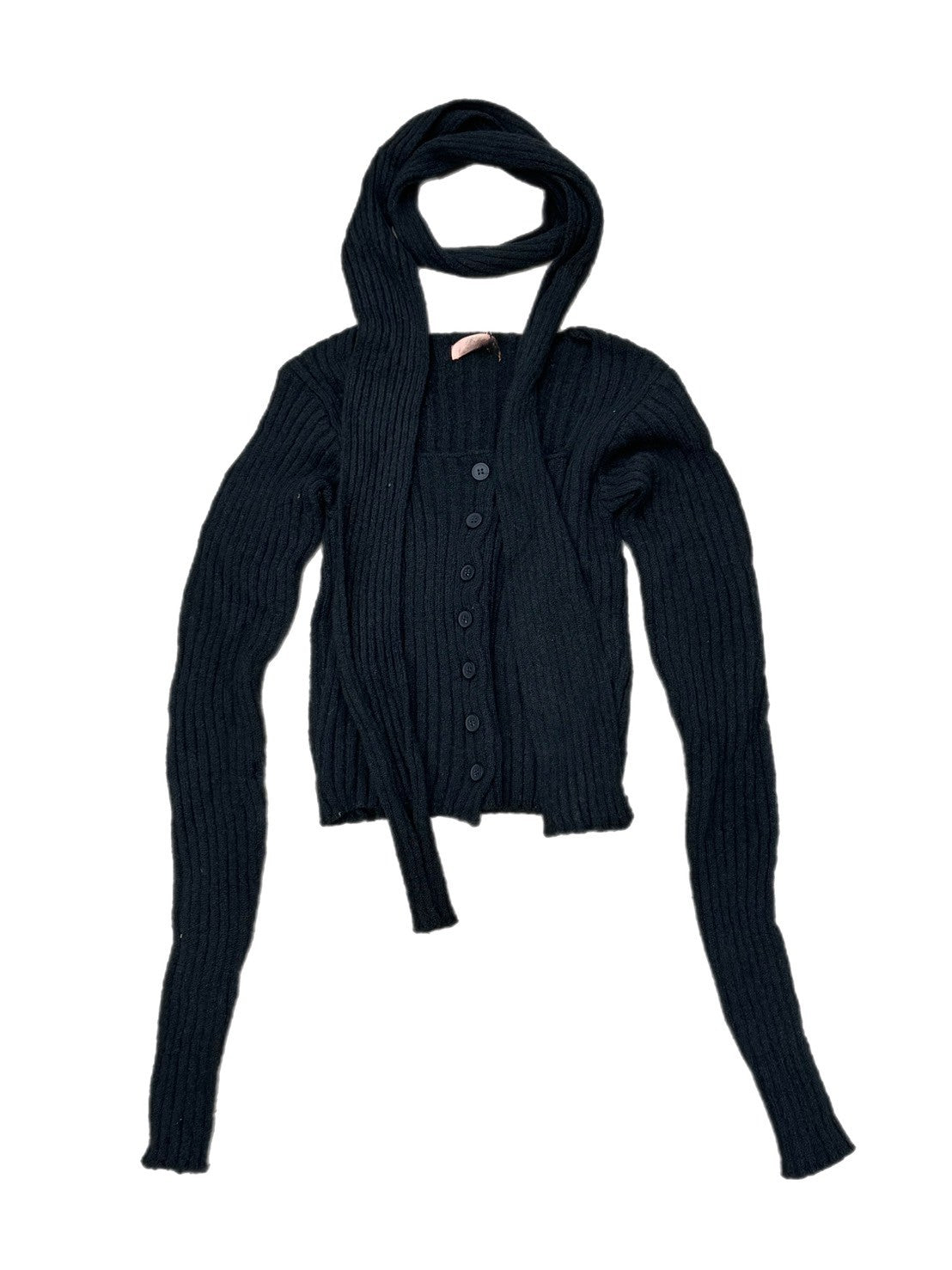 【Chikashitsu + LADIES】scarf set cropped knit tops (2color)