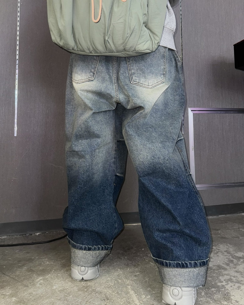 受注制【Never mind the XU】gradation denim easy pants (2color)