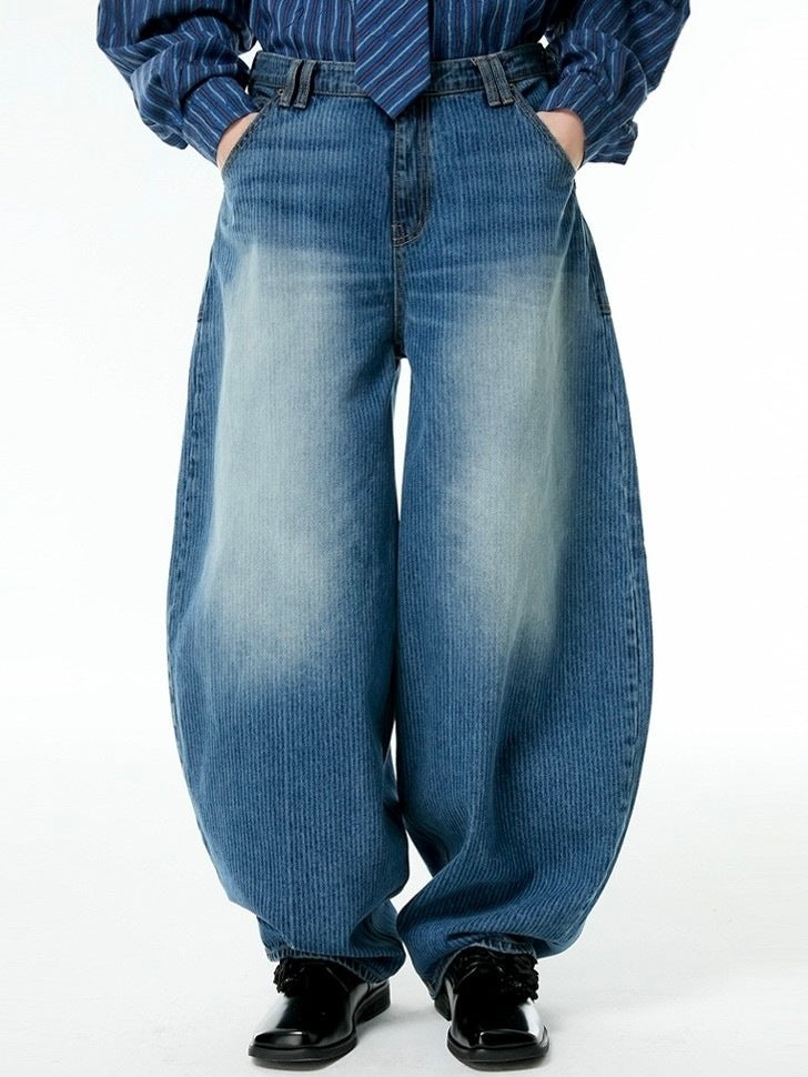 【ESC STUDIO】stripe laser washing denim baggy pants