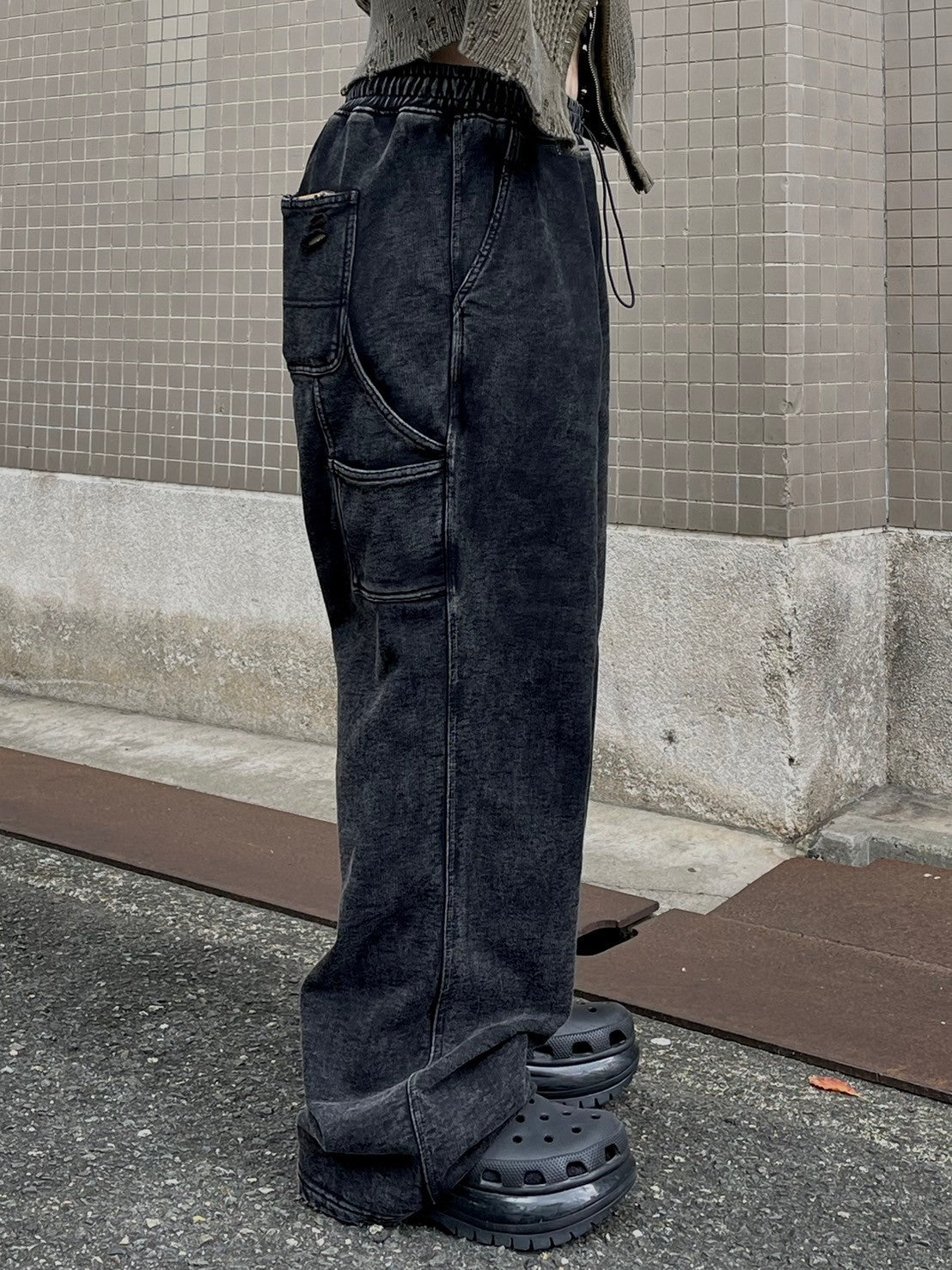受注制【Chikashitsu +】set up pigment damage carpenter sweat pants