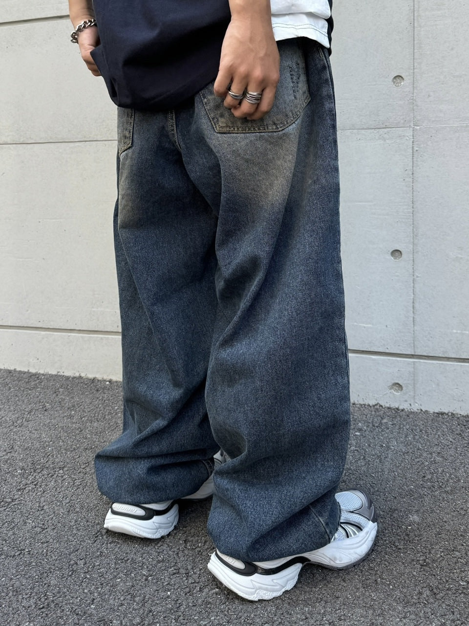 受注制【RENOL】damage denim wide easy pants