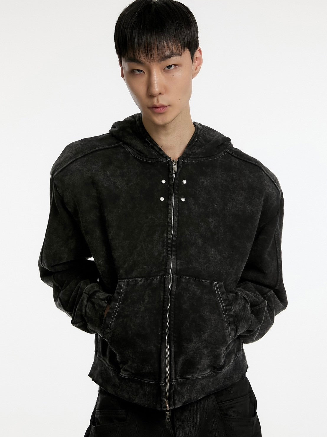 【ANOTHERYOUTH】overdyed crop zip-up hoodie