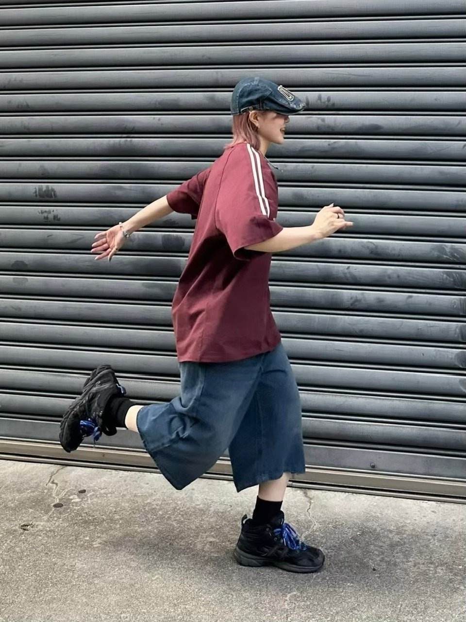 【Chikashitsu +】vintage wash wide denim half pants (2color)