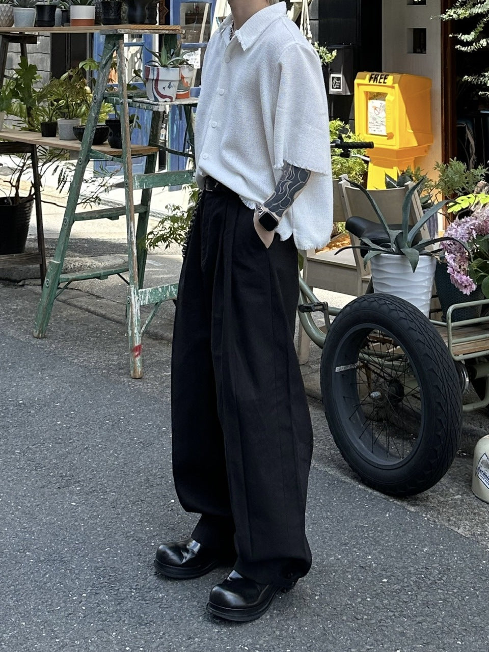 大阪店WEB限定受注制【Chikashitsu +】2tuck wide cotton pants (2color)